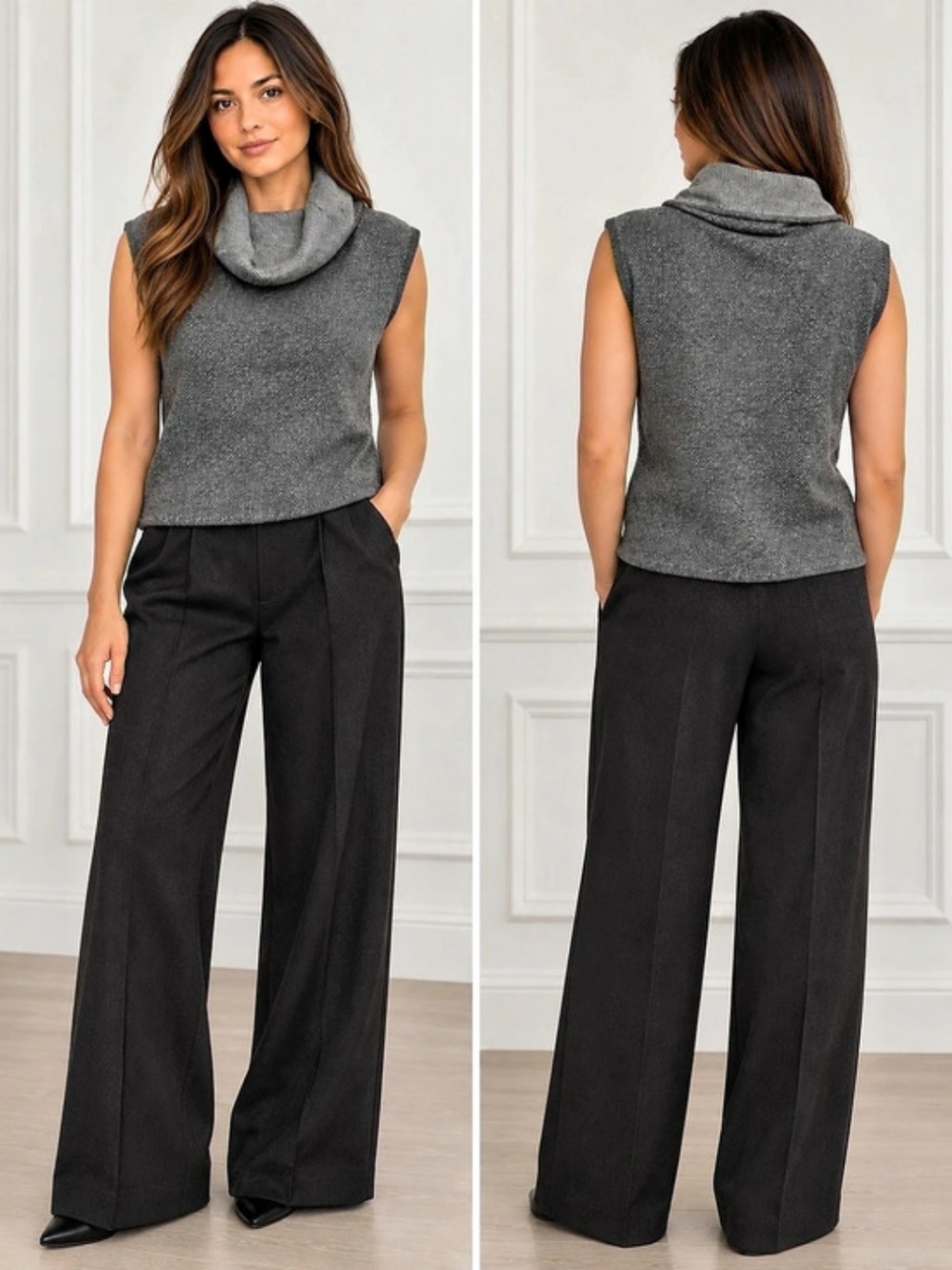 Max Mara 100% Cashmere Cowl Neck Sleeveless Knit Top Gray L